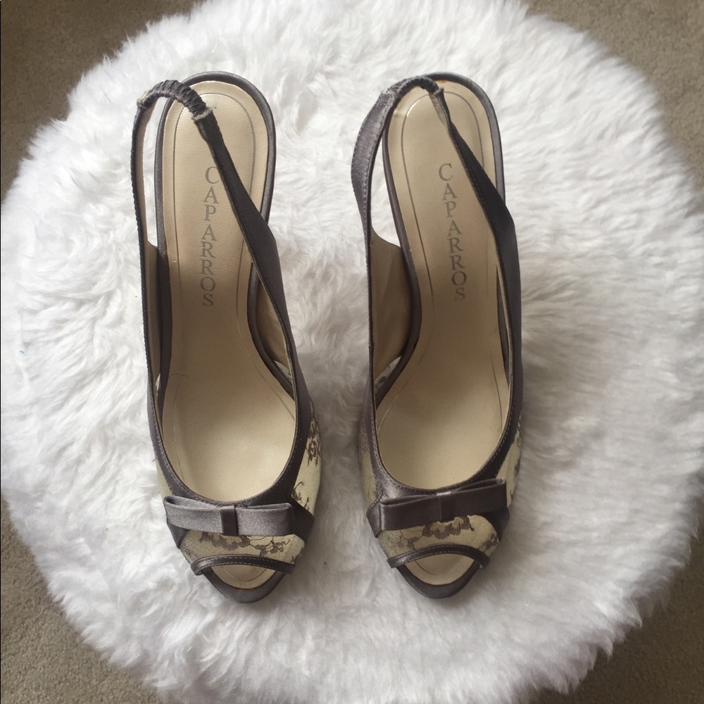 Grey lace heeled shoes